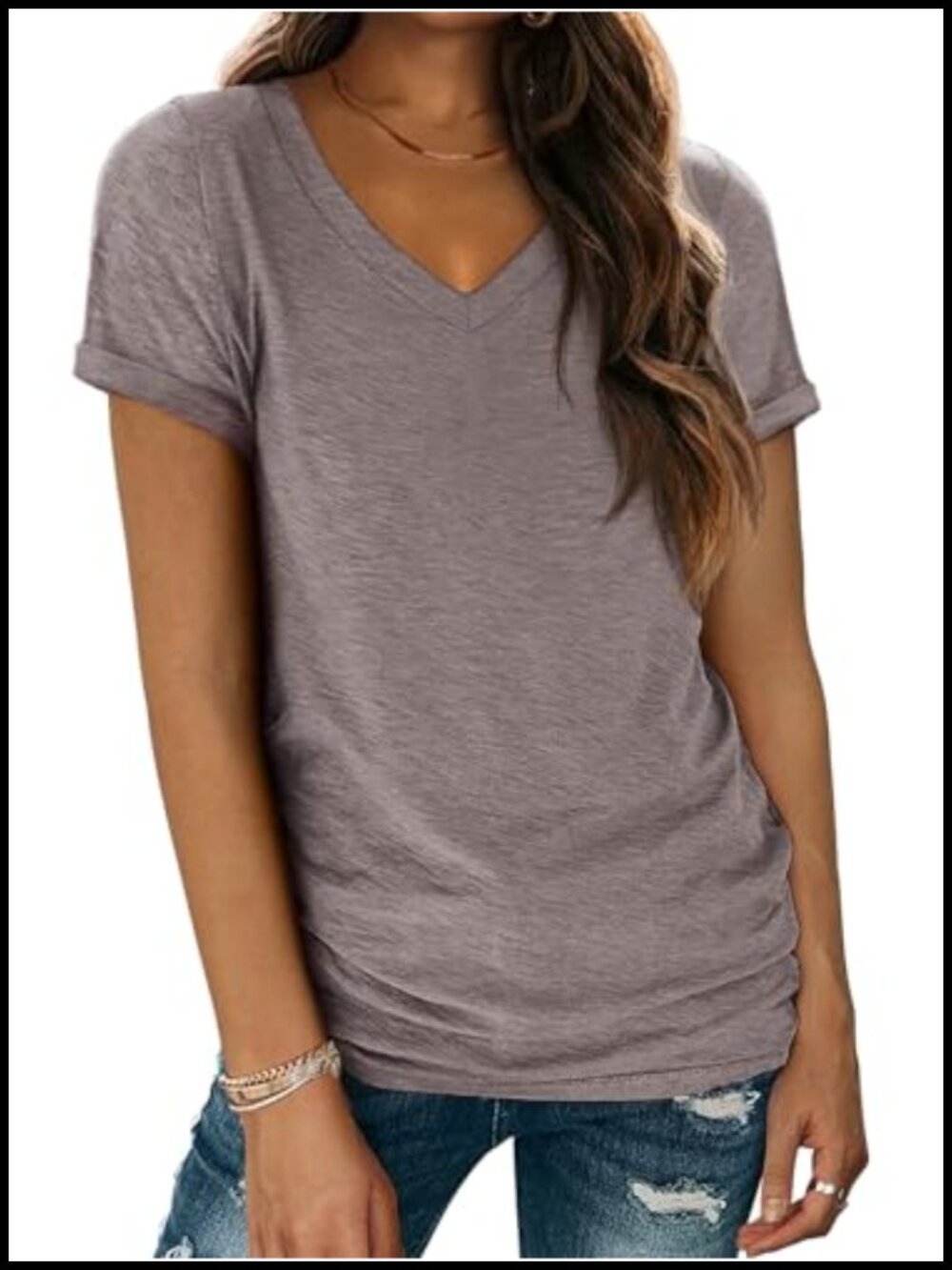 Womens V Neck Short Sleeve T Shirt Soft Lightweight Basic Tee Summer Top